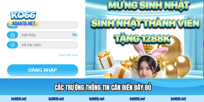 Màn hình truy cập với các trường thông tin cần điền đầy đủ