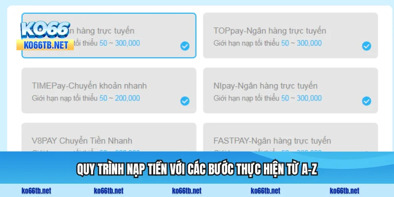 Quy trình nạp tiền với các bước thực hiện từ a-z