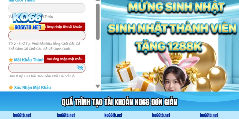 Quá trình tạo tài khoản KO66 đơn giản chỉ trong vài phút